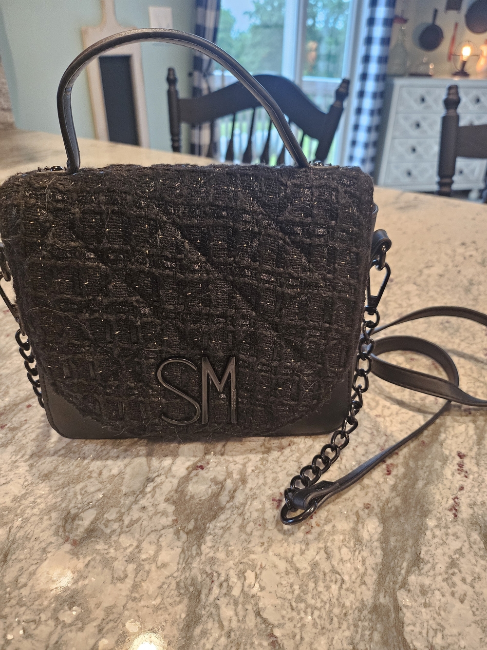Steve Madden Black Tweed Top-Handle Crossbody Bag